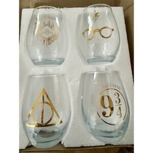 Harry Potter Icons Stemless Wine Glasses Set Of 4 Clear NEW
